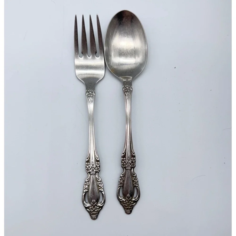 Oneida Samantha Flatware Fork Oval Soup Spoon Stainless Floral Set 2pc